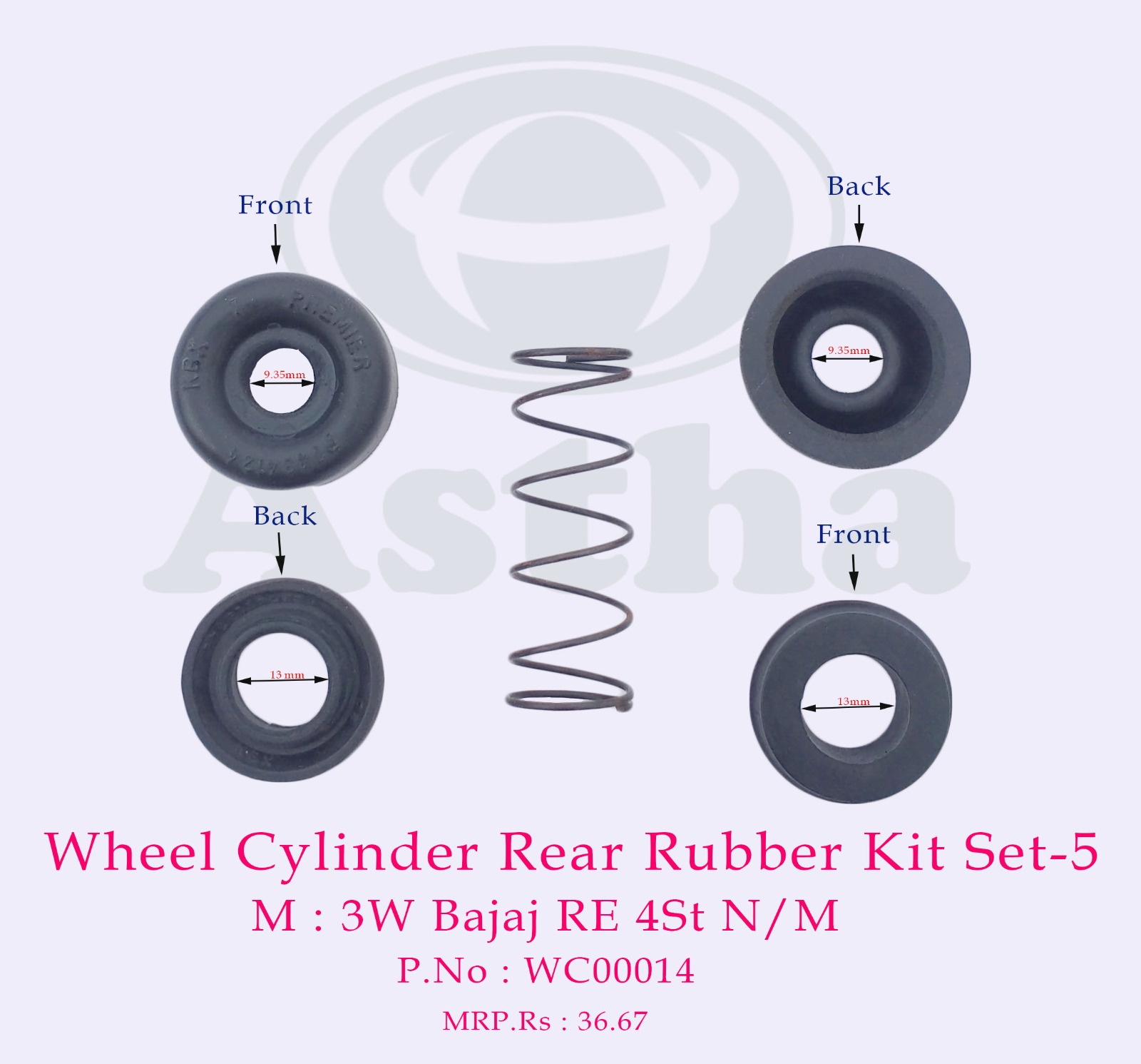 Wheel Cylinder Rear Rubber Kit Set-5 3W TVS King 4St N/M